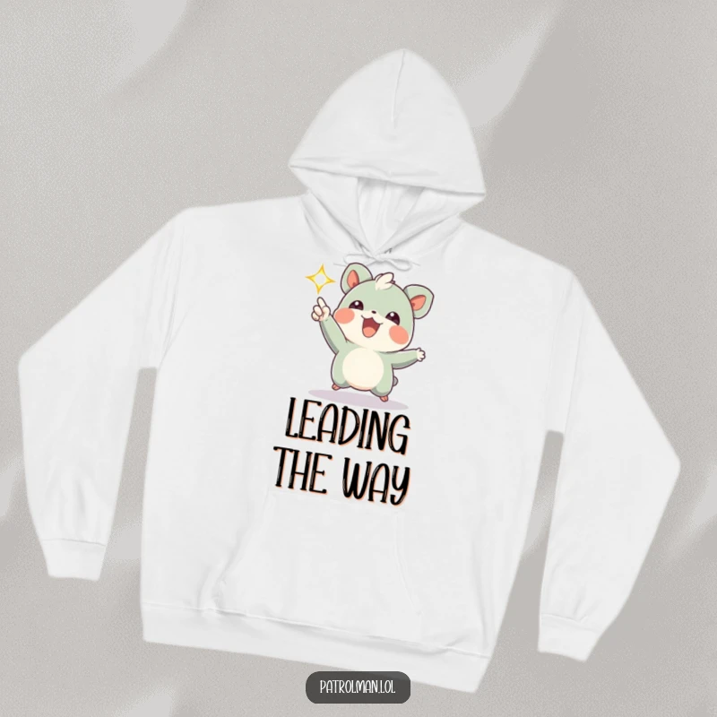 Funny hoodie depicting an animated creature shining a brilliant, pulsing light, radiating happiness and a touch of playful showmanship.