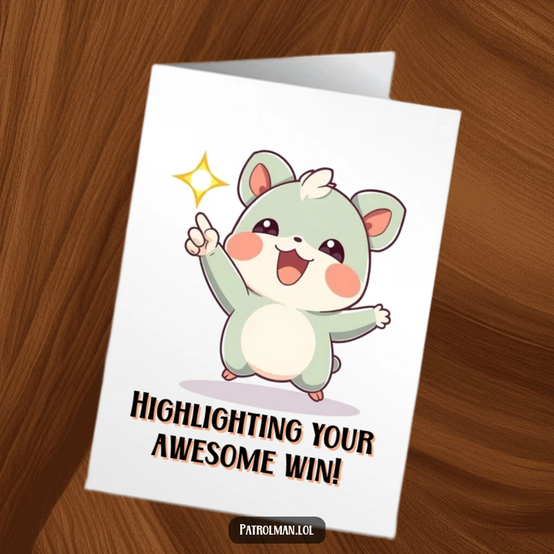 Funny Free Printable Congratulations Card with a creature pointing a flashing light. A vibrant and celebratory downloadable message.